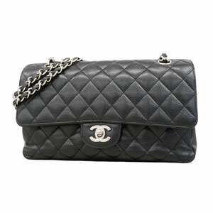 Chanel Matelasse Shoulder Bag with Double Flap and Chain, Caviar Skin, Black,...